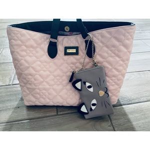 Pink quilted heart kitten tote